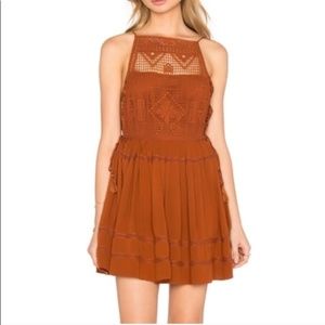 Free People Burnt Orange Crochet Mini Dress